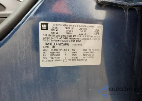 2016 Chevrolet Equinox Lt z USA, uszkodzony, nr VIN 2GNALCEK7G6267698